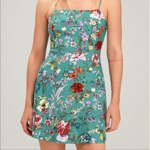 Lulus x Lush linen aqua dress with button. Xl